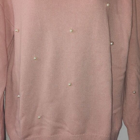 St John's Bay pinkish blush sweater with faux pearl accents Sz L - Picture 2 of 4